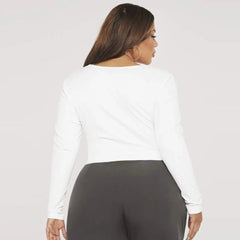 Slim Fit Slit Stretch Knitted Casual Long Sleeves T shirt Top - Curvy 'n Pretty