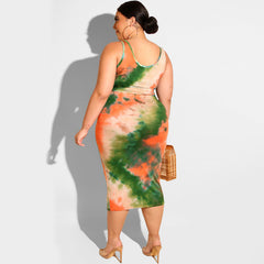 Plus Size Summer Tie-Dye Printing Skinny Sheath Casual Two-Piece Suit