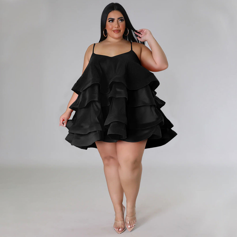 Sexy Sleeveless Ruffled Adjustable Shoulder Strap Dress - Curvy 'n Pretty