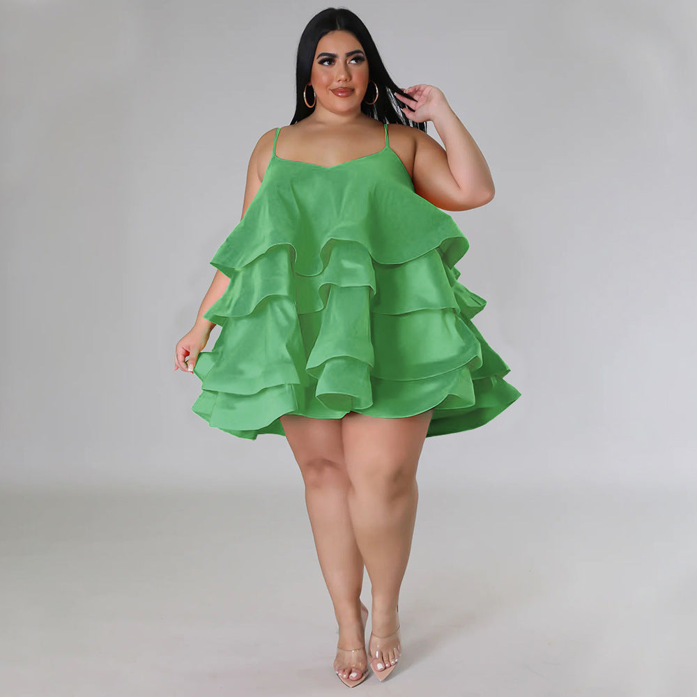 Sexy Sleeveless Ruffled Adjustable Shoulder Strap Dress - Curvy 'n Pretty