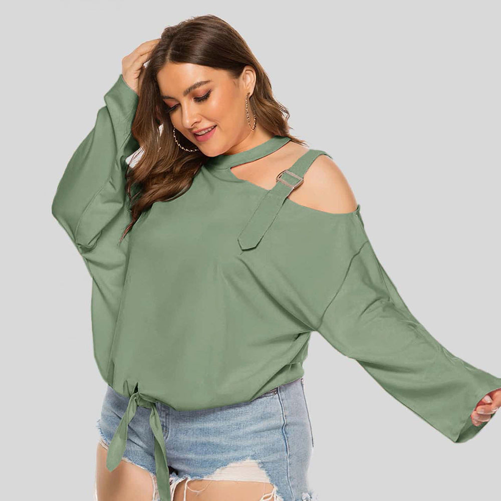 Bow Long Sleeve Shoulder Strap Decoration Solid Color Top