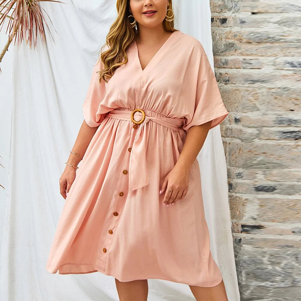 Plus Size Dress Full Sleeve V Neck - Curvy 'n Pretty