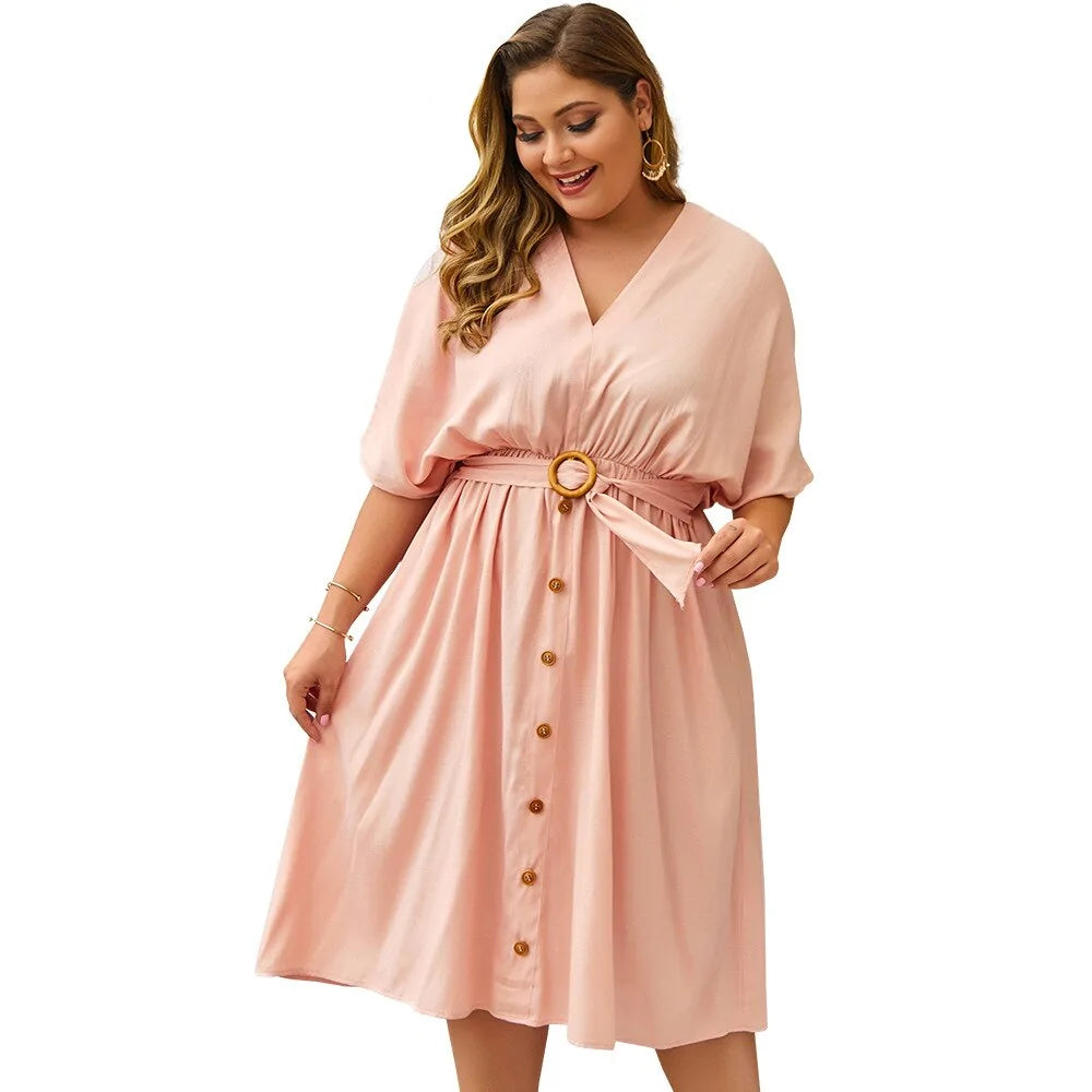 Plus Size Dress Full Sleeve V Neck - Curvy 'n Pretty