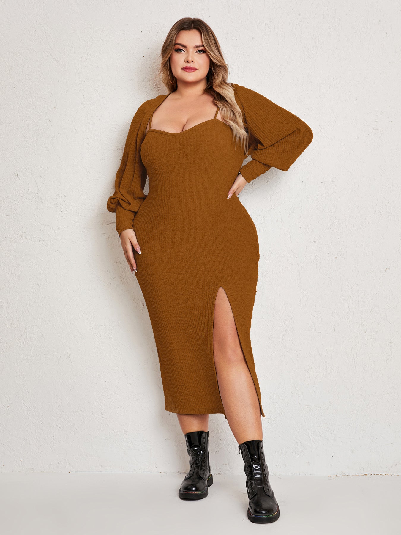 Plus Size Simple Suit Outer Strap Backless Dress High Slit