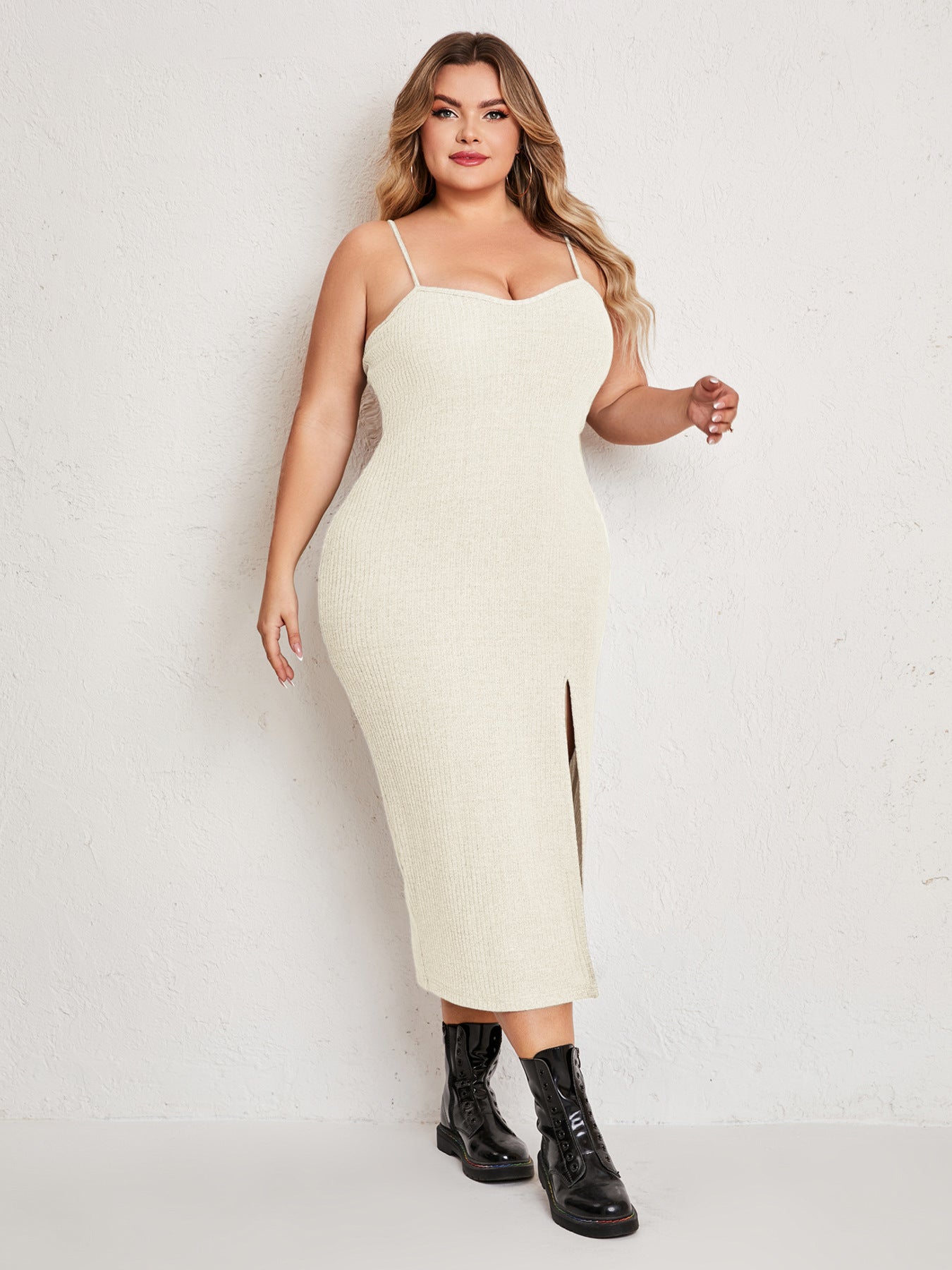 Plus Size Simple Suit Outer Strap Backless Dress High Slit