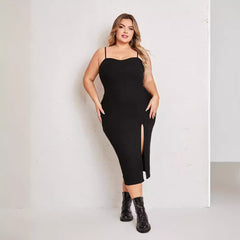 Plus Size Simple Suit Outer Strap Backless Dress High Slit