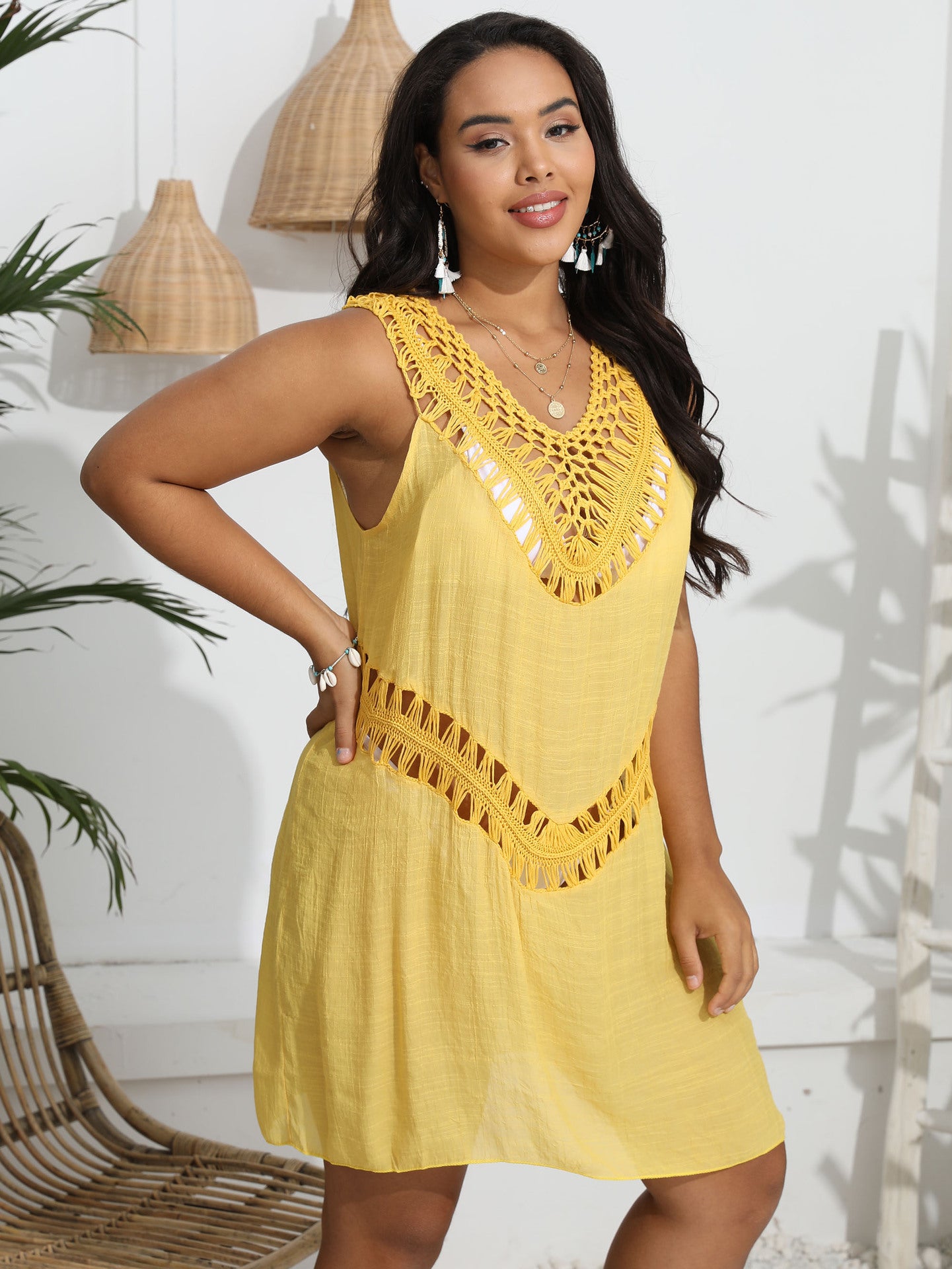 Hand Crocheting Stitching Vest Dress Beach Cover Up