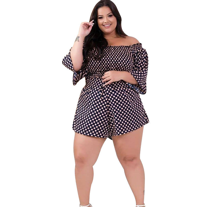 Plus Size Casual Suit Summer Pants Polka Dot off Shoulder Top - Curvy 'n Pretty