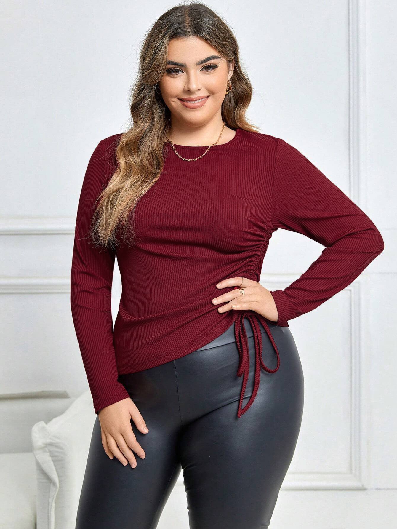 Slim Fit Drawstring Long Sleeve T Shirt Sexy Top - Curvy 'n Pretty