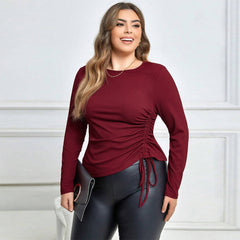 Slim Fit Drawstring Long Sleeve T Shirt Sexy Top - Curvy 'n Pretty