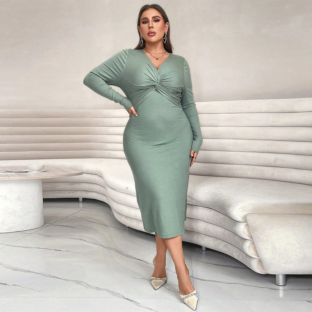 Long Sleeve Cross Collar Slim Fit Fishtail Dress