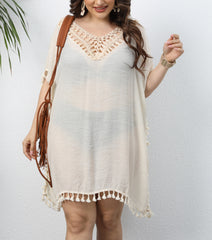 Hand Crocheting Stitching Sexy Backless Tassel Slit Loose Beach Cover-up Crochet