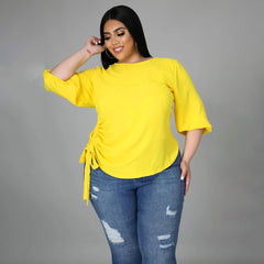 Solid Color round Neck T shirt Irregular Long Sleeve Top - Curvy 'n Pretty