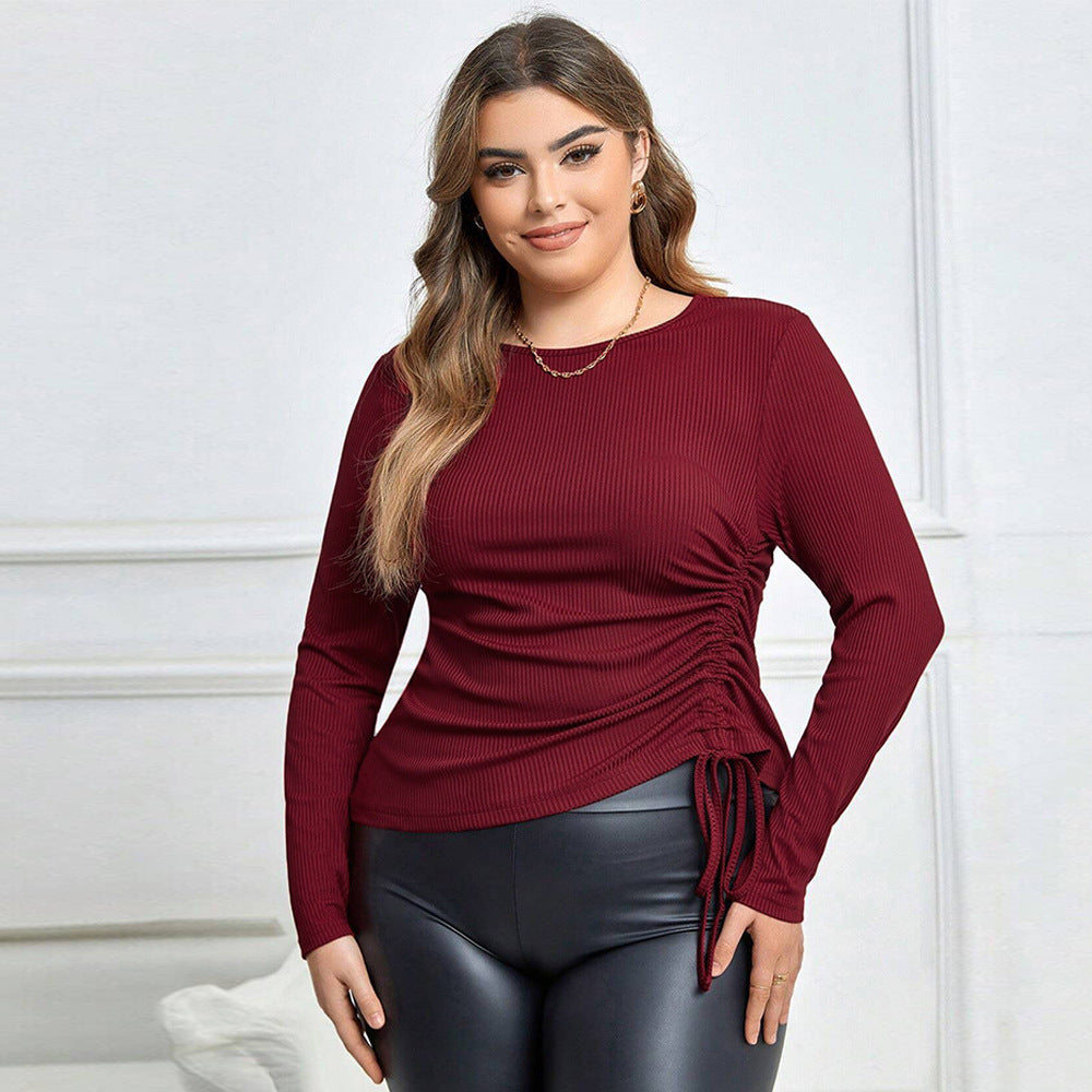 Slim Fit Drawstring Long Sleeve T Shirt Sexy Top - Curvy 'n Pretty