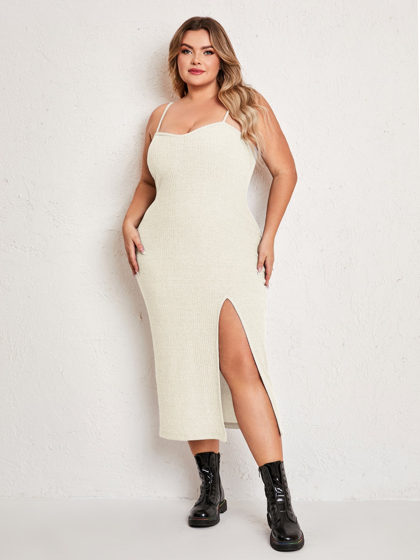 Plus Size Simple Suit Outer Strap Backless Dress High Slit