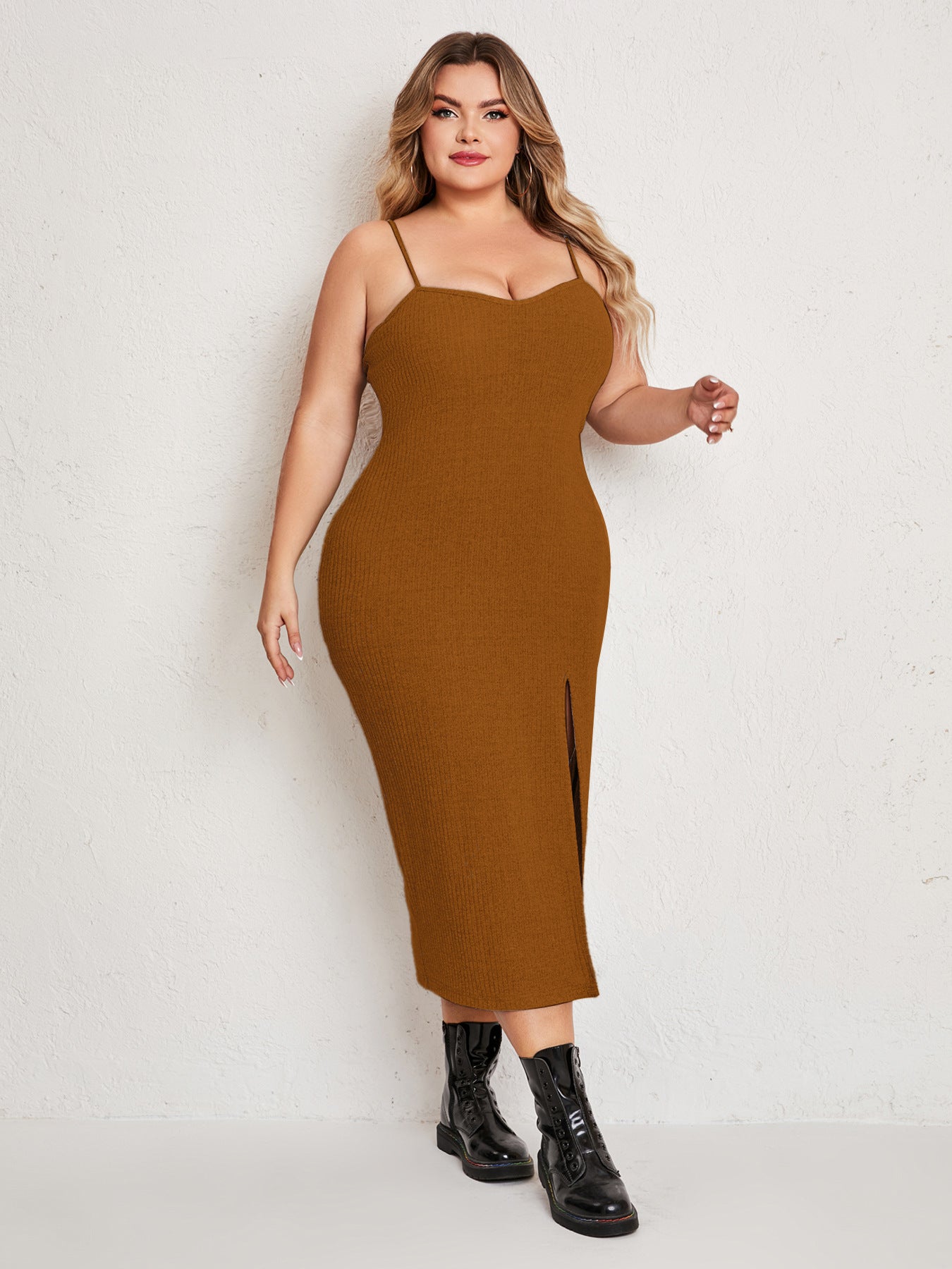 Plus Size Simple Suit Outer Strap Backless Dress High Slit