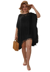 Hand Crocheting Stitching Sexy Backless Tassel Slit Loose Beach Cover-up Crochet