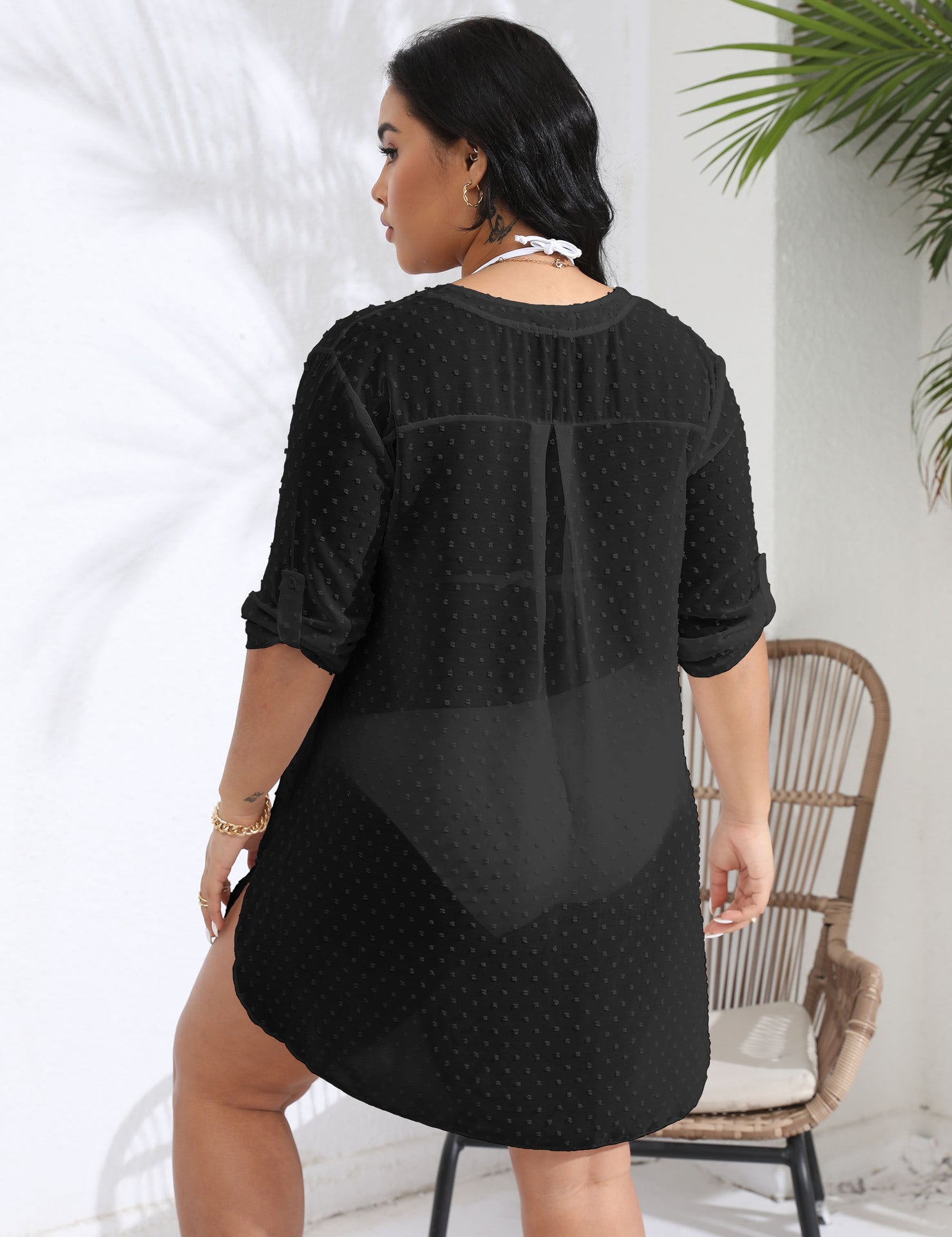 See through Polka Dot Jacquard Chiffon Beach Cover up