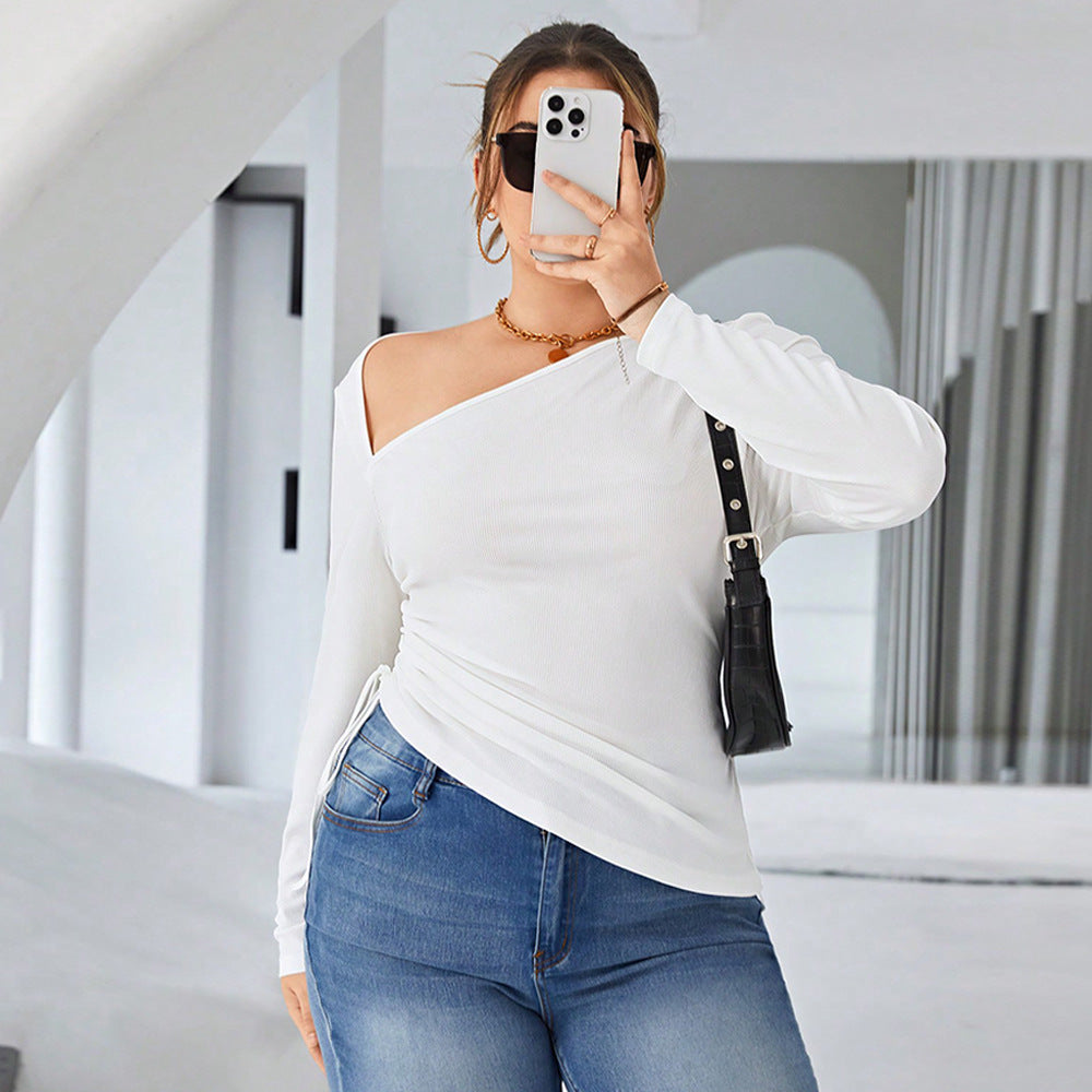 One Shoulder Irregular Asymmetric Pleated T shirt Top - Curvy 'n Pretty