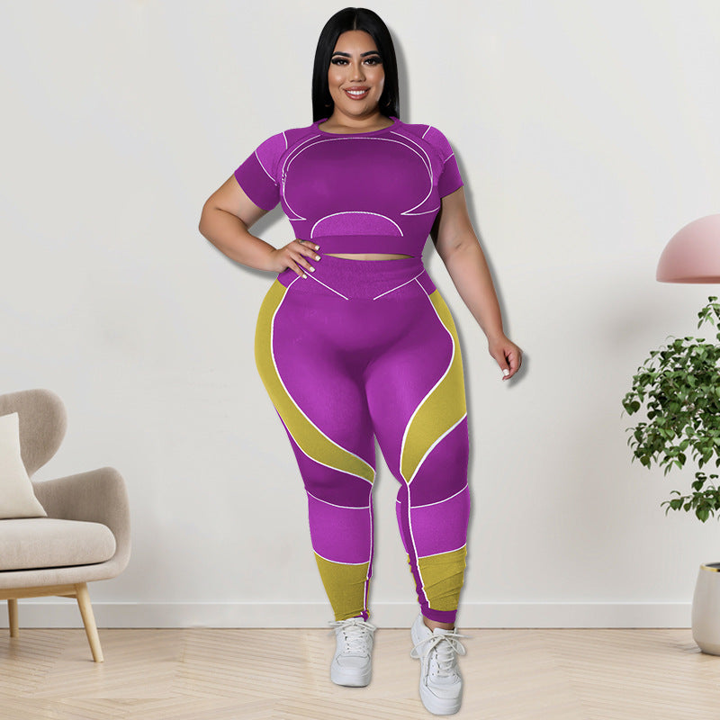 Plus Size Women Clothing Sports Crop Top Tight Fitting Yoga Suit