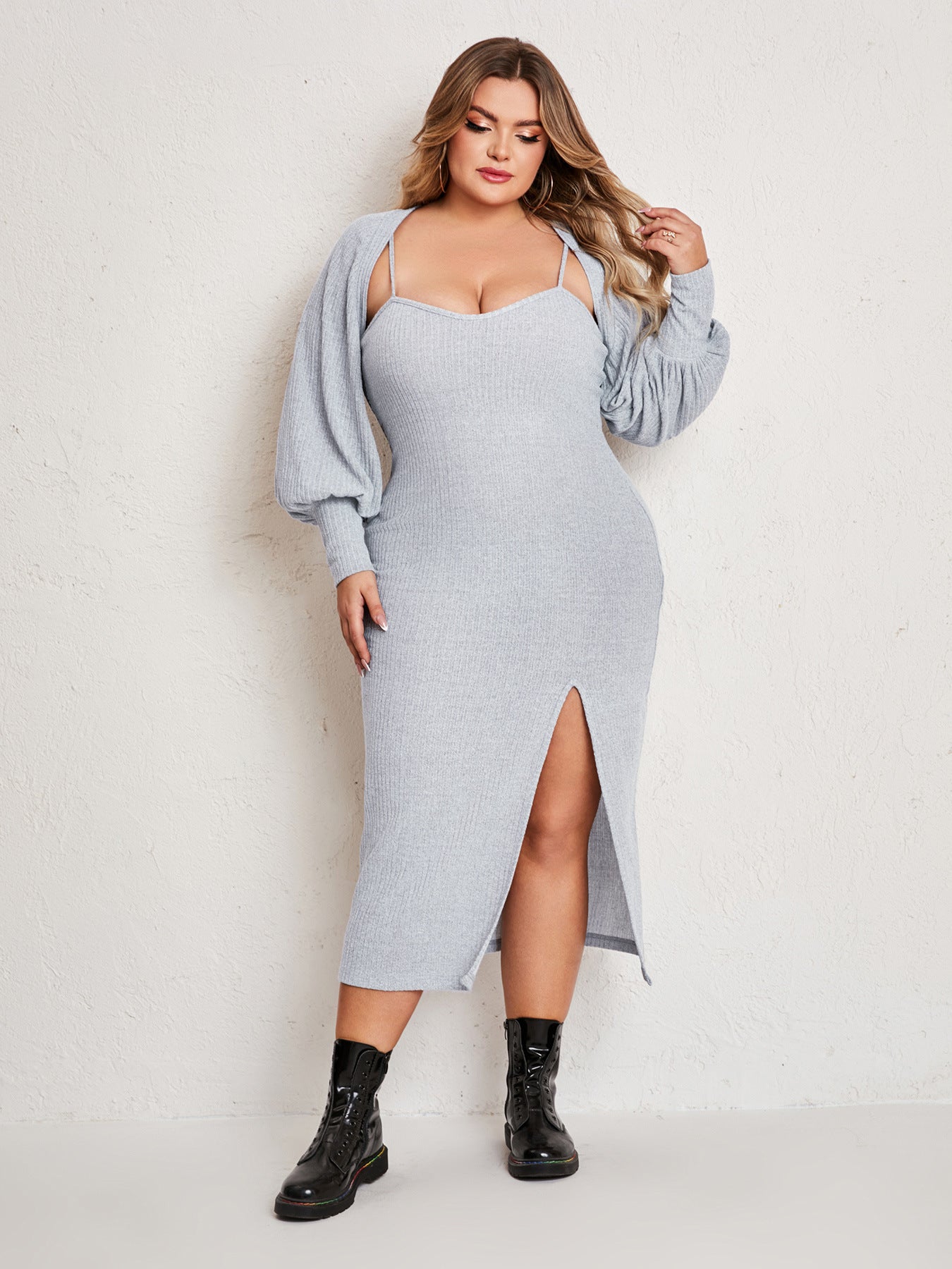 Plus Size Simple Suit Outer Strap Backless Dress High Slit