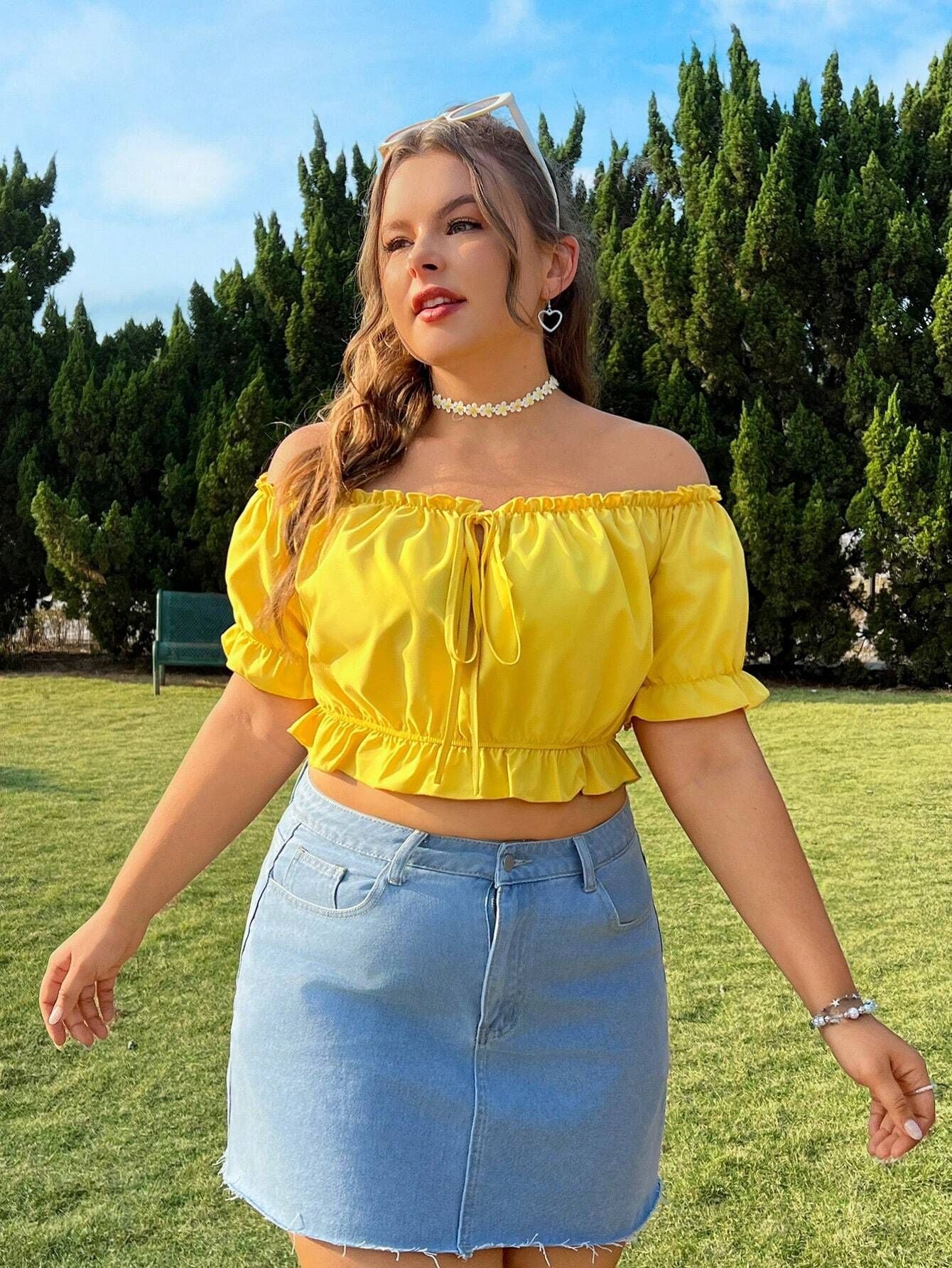 Short Cropped Summer Puff Sleeve Sexy Off Shoulder T Shirt Top - Curvy 'n Pretty