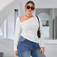 One Shoulder Irregular Asymmetric Pleated T shirt Top - Curvy 'n Pretty