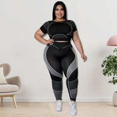 Plus Size Women Clothing Sports Crop Top Tight Fitting Yoga Suit