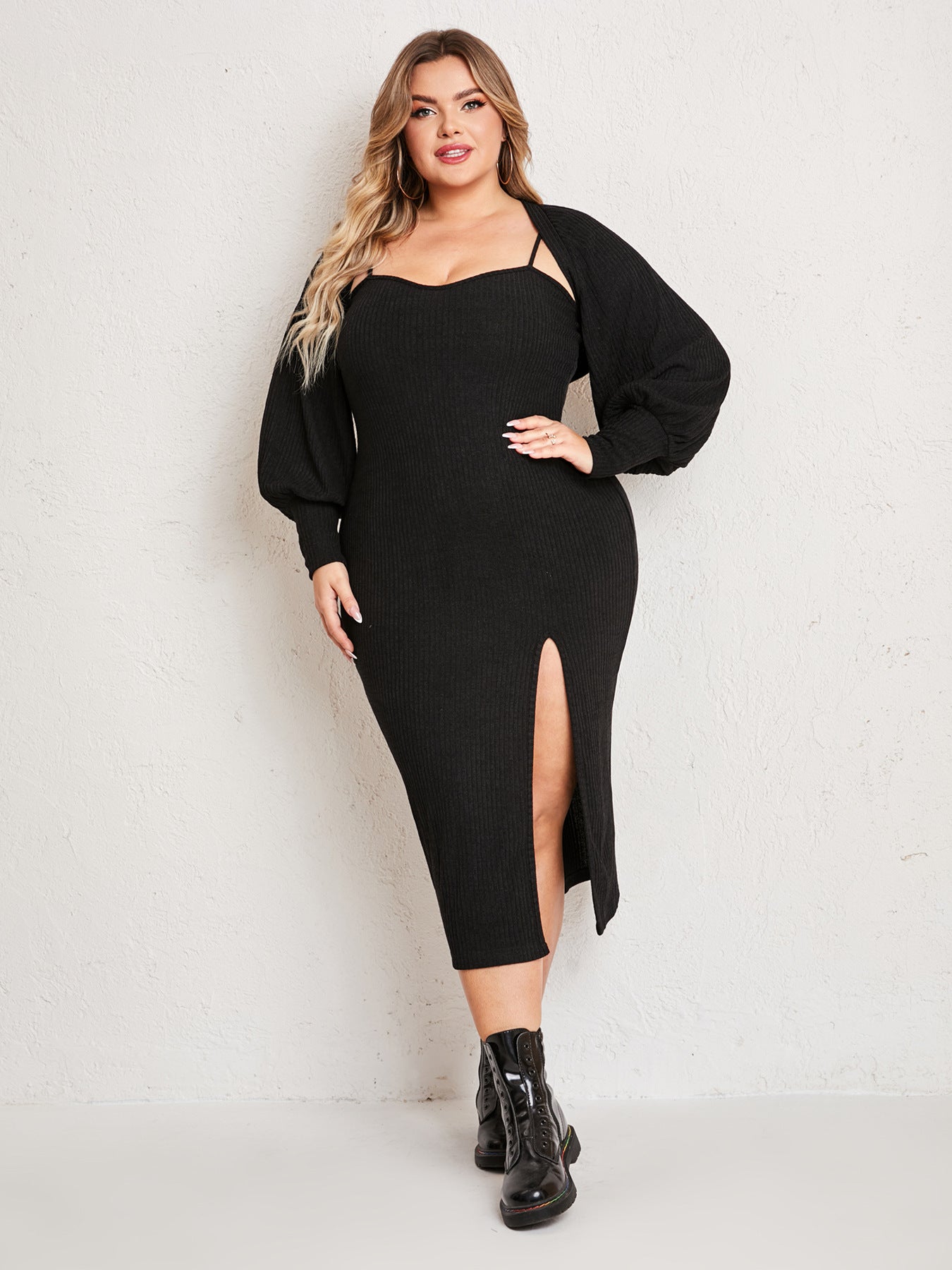 Plus Size Simple Suit Outer Strap Backless Dress High Slit