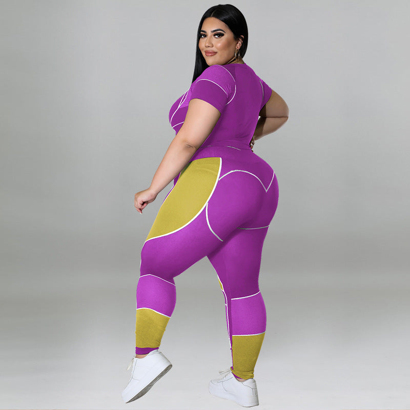 Plus Size Women Clothing Sports Crop Top Tight Fitting Yoga Suit