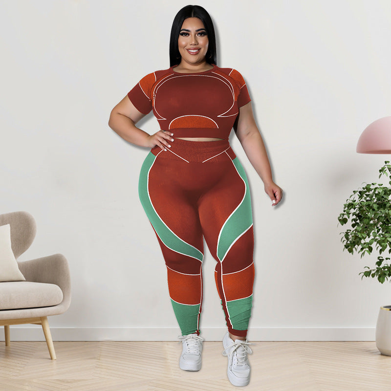 Plus Size Women Clothing Sports Crop Top Tight Fitting Yoga Suit