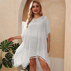 Hand Crocheting Stitching Sexy Backless Tassel Slit Loose Beach Cover-up Crochet