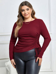 Slim Fit Drawstring Long Sleeve T Shirt Sexy Top - Curvy 'n Pretty