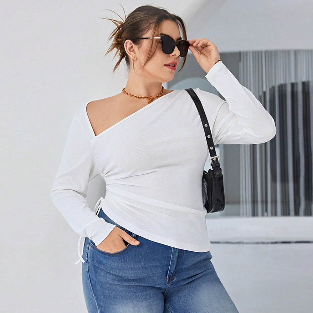 One Shoulder Irregular Asymmetric Pleated T shirt Top - Curvy 'n Pretty