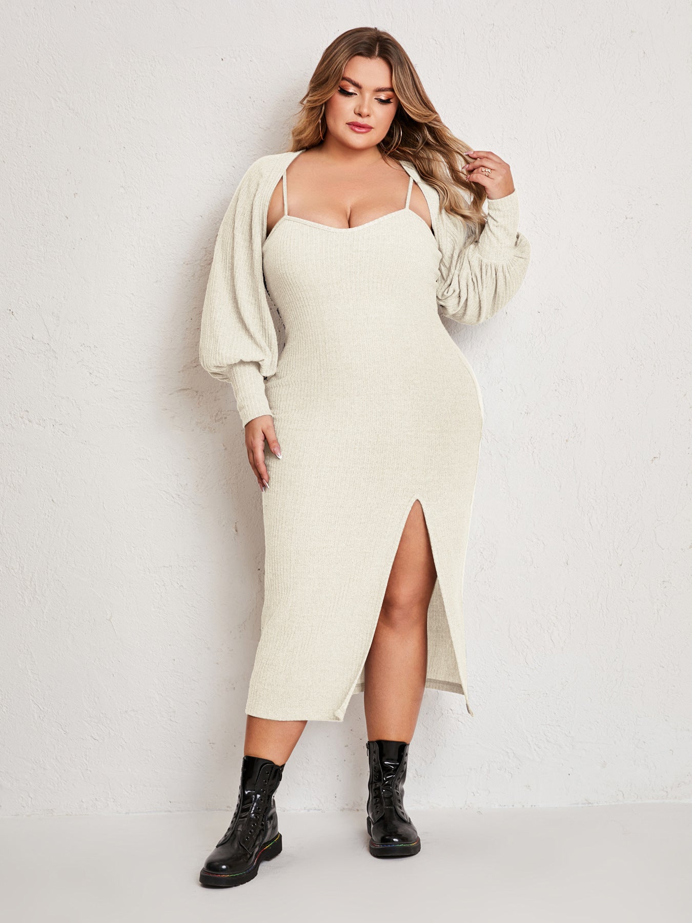 Plus Size Simple Suit Outer Strap Backless Dress High Slit