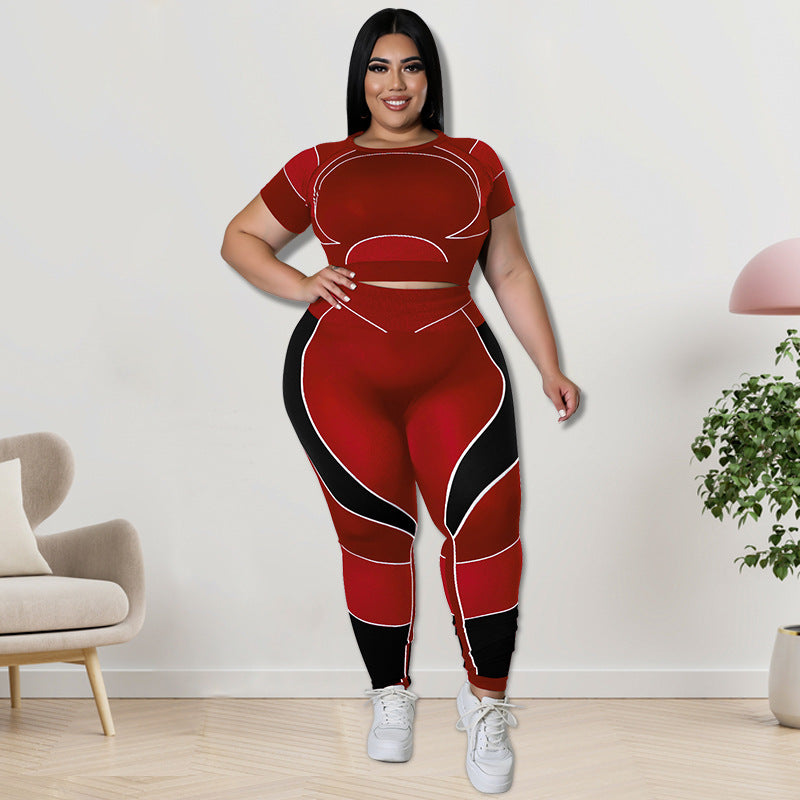 Plus Size Women Clothing Sports Crop Top Tight Fitting Yoga Suit