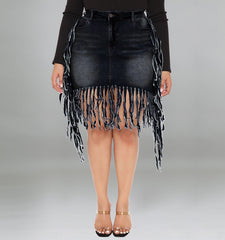 Plus Size Women Clothes Spring Denim Skirt with Tassel