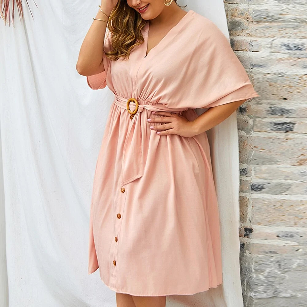 Plus Size Dress Full Sleeve V Neck - Curvy 'n Pretty