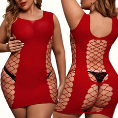 Sexy Living Solid Hollowed Out Backless O Neck Plus Size Sleepwear - Curvy 'n Pretty