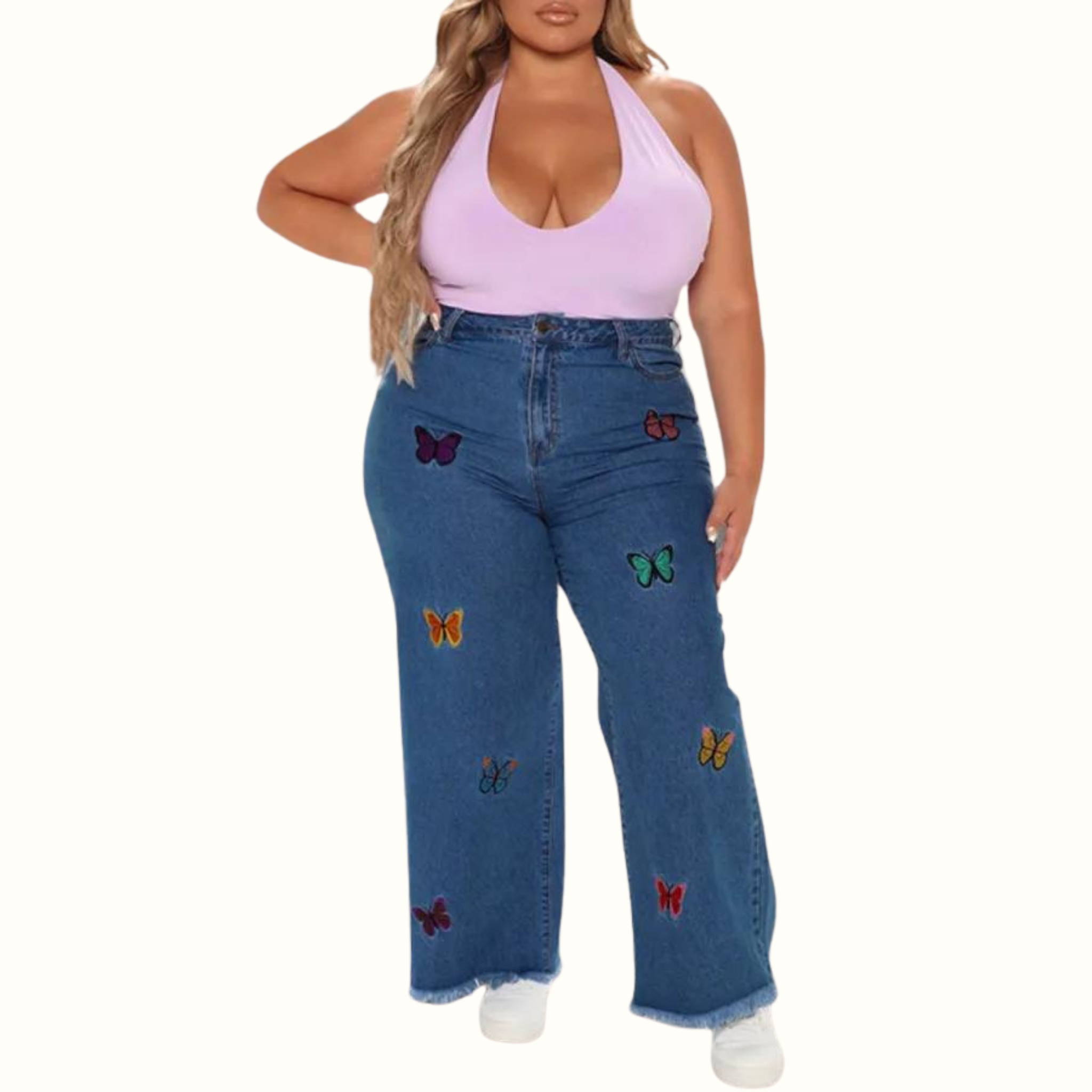 Casual Butterfly Embroidered Plus Size Jeans - Curvy 'n Pretty