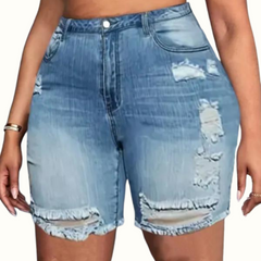 Casual Solid Ripped Skinny Plus Size Denim Shorts - Curvy 'n Pretty