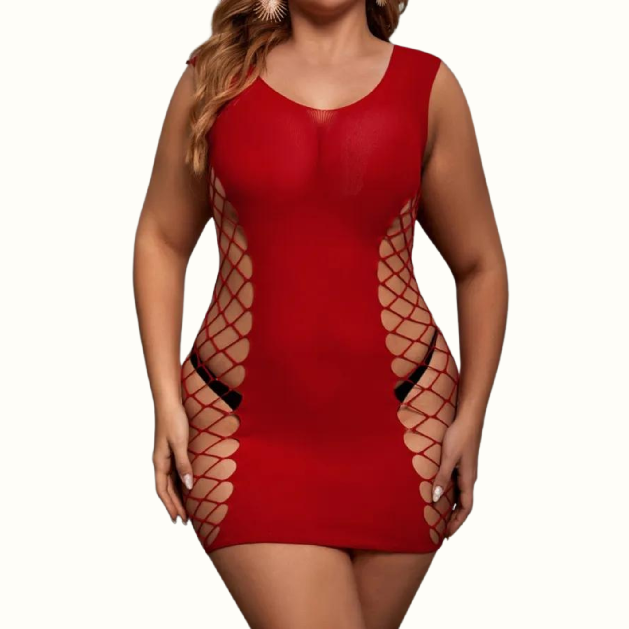 Sexy Living Solid Hollowed Out Backless O Neck Plus Size Sleepwear - Curvy 'n Pretty