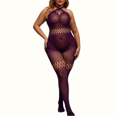 Sexy Living Solid Hollowed Out See-Through Backless Spaghetti Strap Plus Size Sleepwear - Curvy 'n Pretty