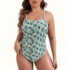 Sexy Print Backless Spaghetti Strap Plus Size Swimwear - Curvy 'n Pretty