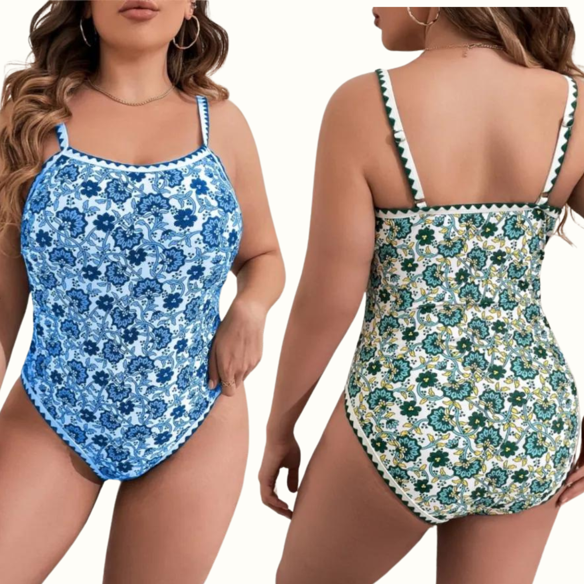 Sexy Print Backless Spaghetti Strap Plus Size Swimwear - Curvy 'n Pretty