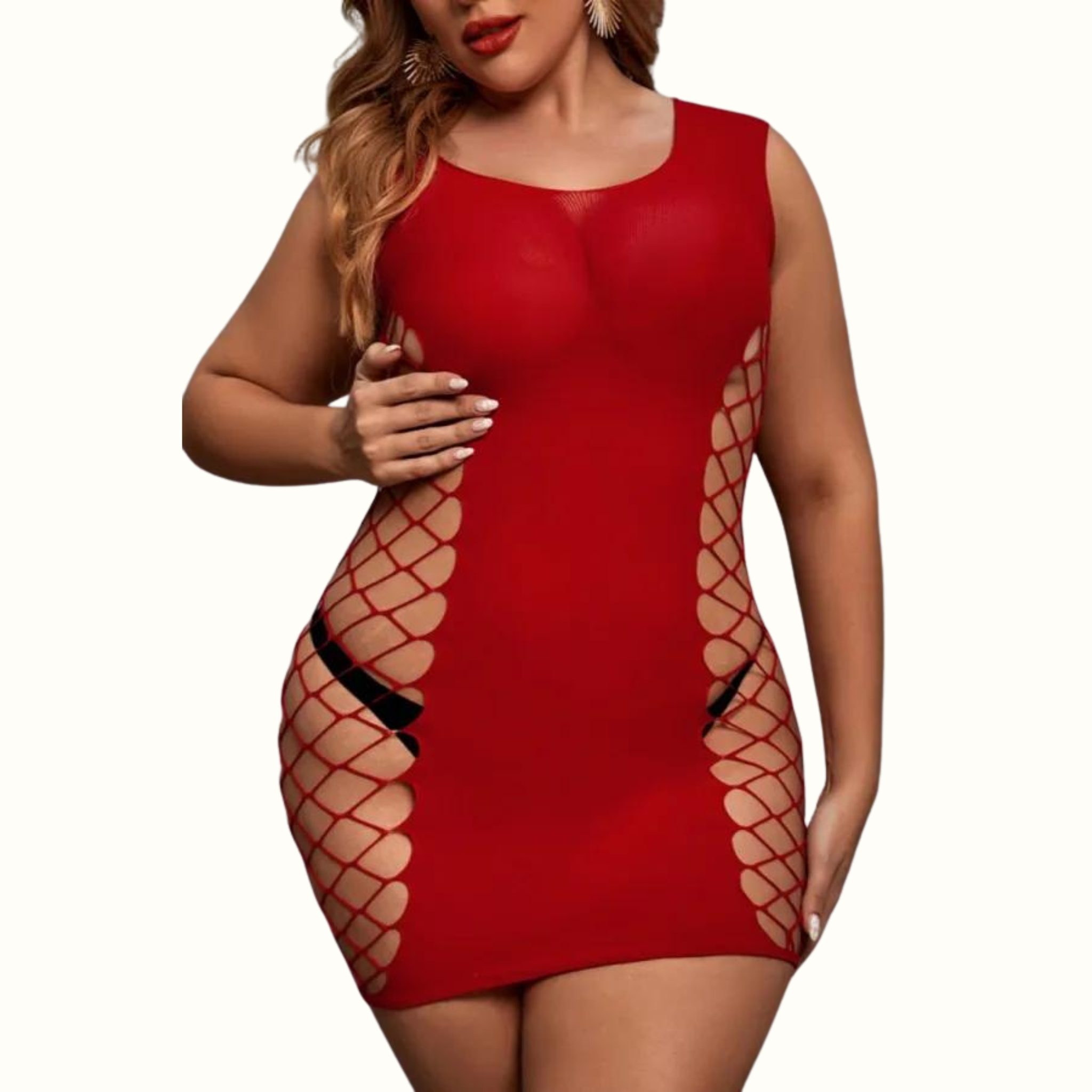 Sexy Living Solid Hollowed Out Backless O Neck Plus Size Sleepwear - Curvy 'n Pretty