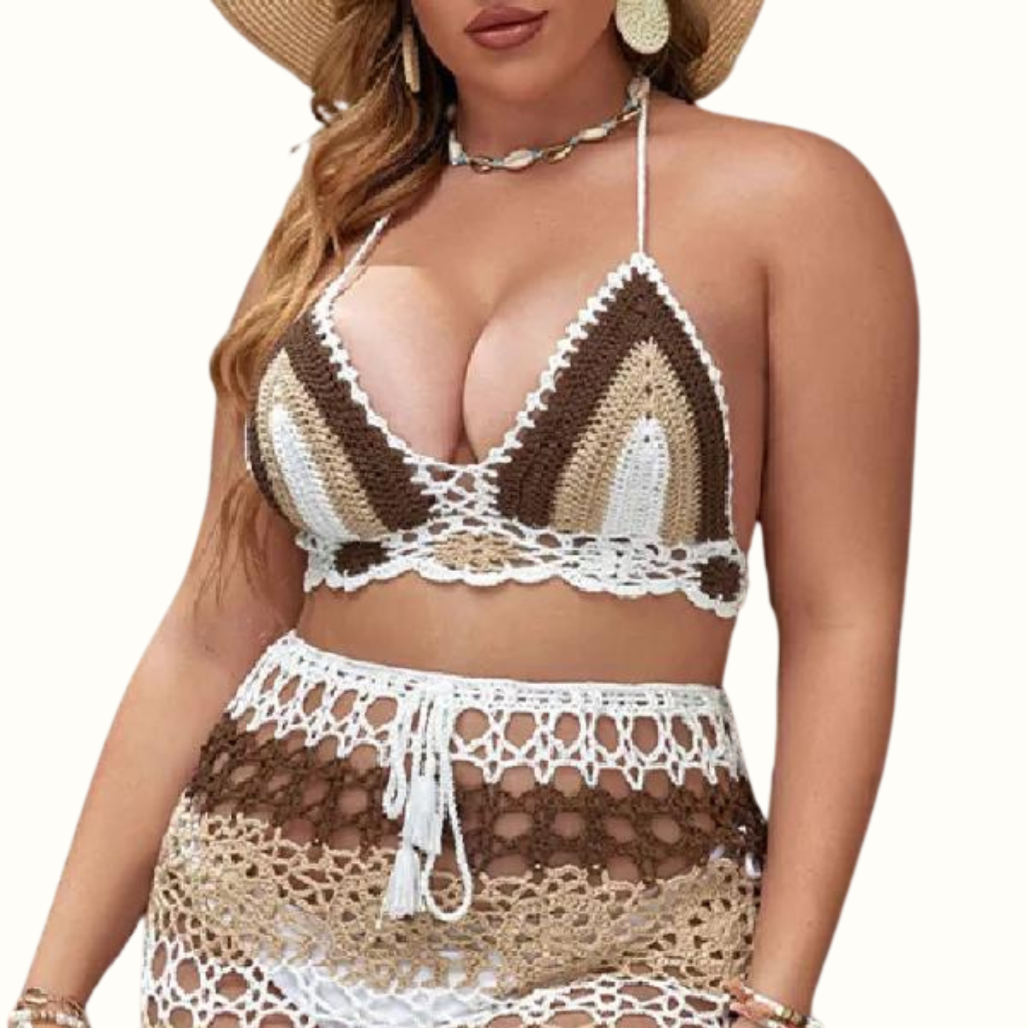 Sexy Patchwork Bandage Hollowed Out Backless Halter Plus Size Swimwear - Curvy 'n Pretty