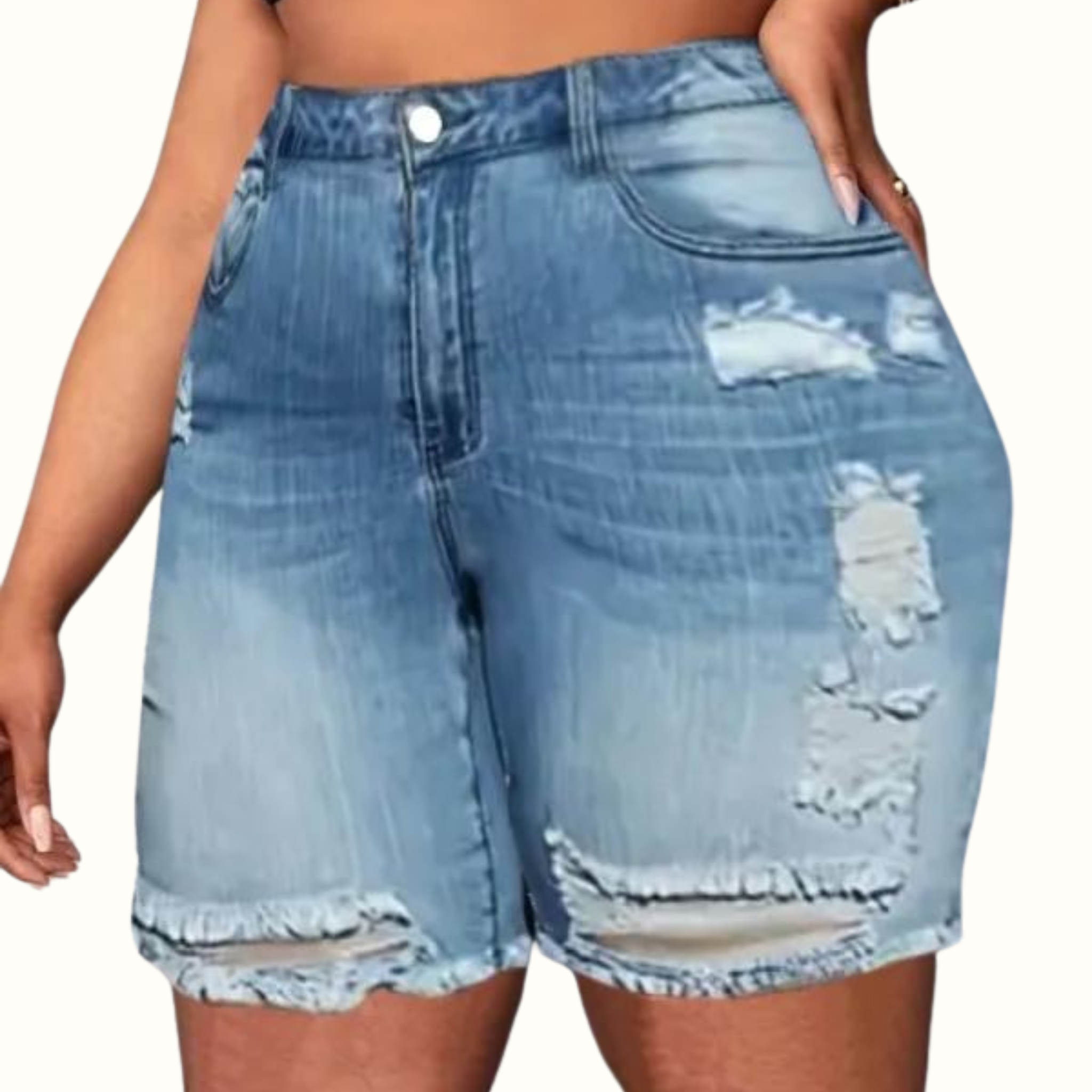 Casual Solid Ripped Skinny Plus Size Denim Shorts - Curvy 'n Pretty