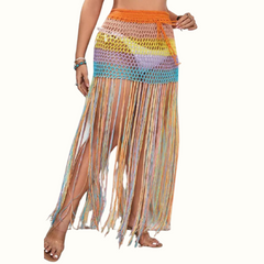 Casual Patchwork Tassel Hollowed Out See-Through Contrast Weave Plus Size Swimwear - Curvy 'n Pretty