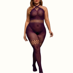 Sexy Living Solid Hollowed Out See-Through Backless Spaghetti Strap Plus Size Sleepwear - Curvy 'n Pretty